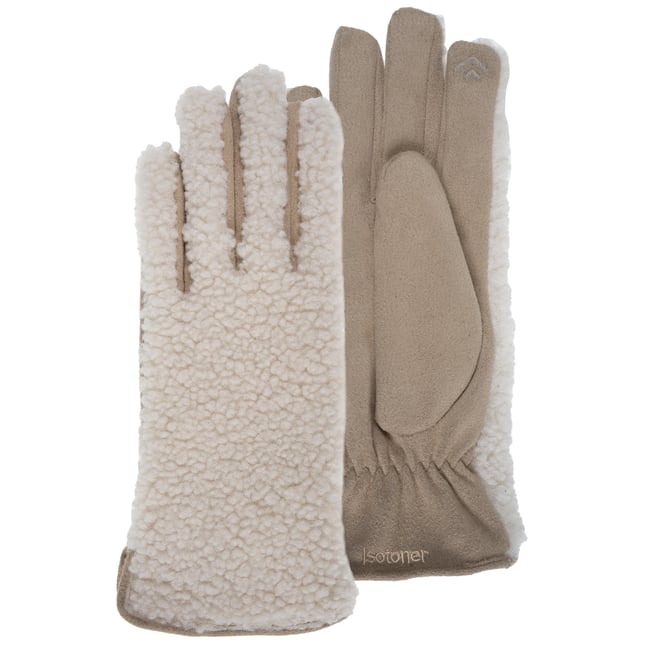 Gants smartouch taille unique sherpa doublé imitation fourrure beige <span itemprop=