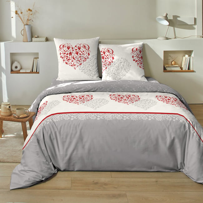 Parure housse de couette 100% flanelle de coton, Celia multicolore <span itemprop=