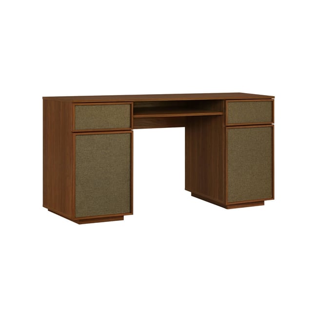 Bureau décor bois et tissu 2 portes 2 tiroirs 1 niche 140cm KUBA Couleur noyer <span itemprop=