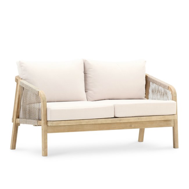 Canapé, bois, SIENA structure en bois couleur clair, corde beige-marron, coussin beige <span itemprop=
