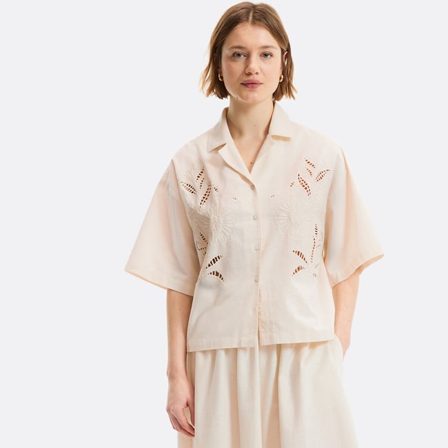 Chemise manches courtes brodée et ajourée ivoire brodé LA REDOUTE COLLECTIONS