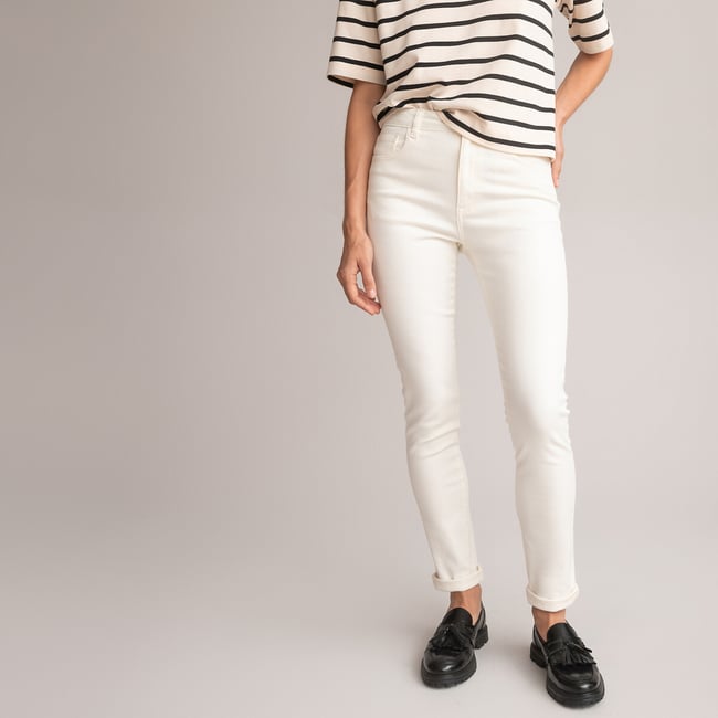 5-Pocket Slim Fit Trousers in Stretch Cotton, ivory, LA REDOUTE COLLECTIONS