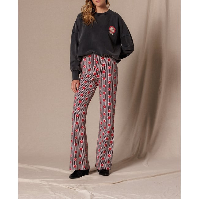 Leggings flare con estampado de flores, LUSO grosella <span itemprop=