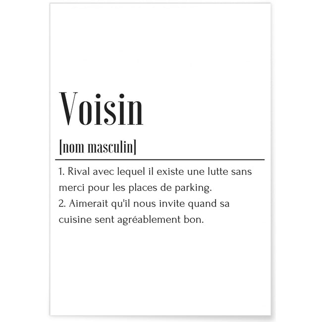 Affiche Définition Voisin Couleur blanc <span itemprop=