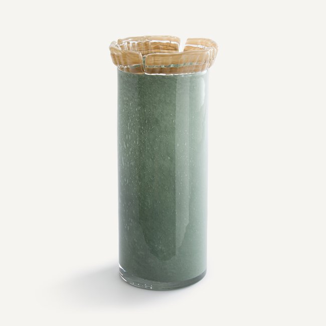 Jarrón de vidrio cincelado Al. 33 cm, Eloria verde jade <span itemprop=