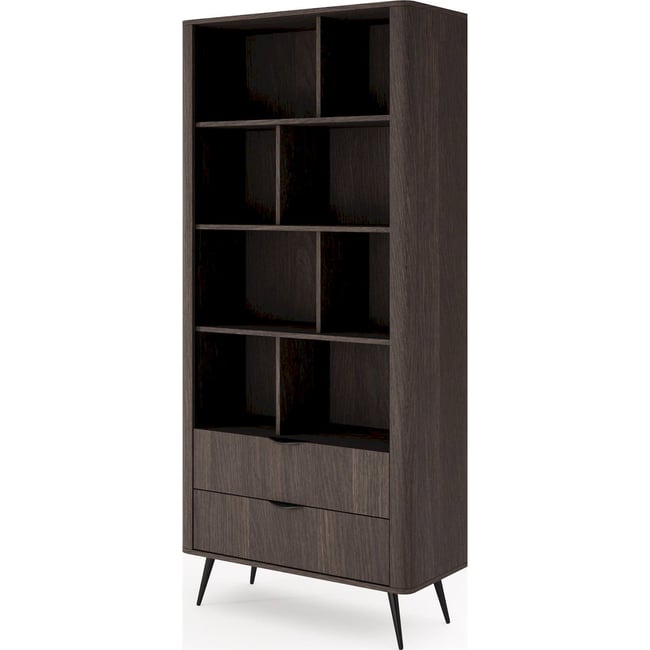 Bibliothèque haute VERIS bois à tiroirs Couleur chêne dunin et noir <span itemprop=