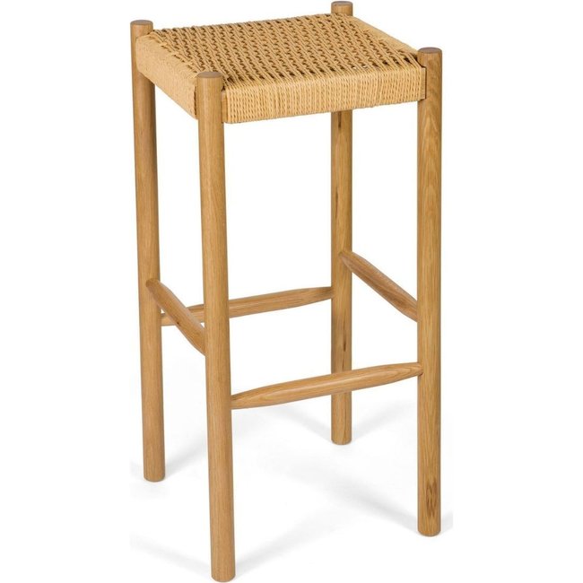 Tabouret haut en chêne naturel assise corde tressée Couleur chêne naturel et corde beige <span itemprop=