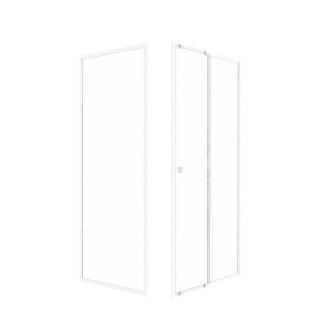 Porte de douche coulissante en verre trempé avec paroi de retour blanc <span itemprop=