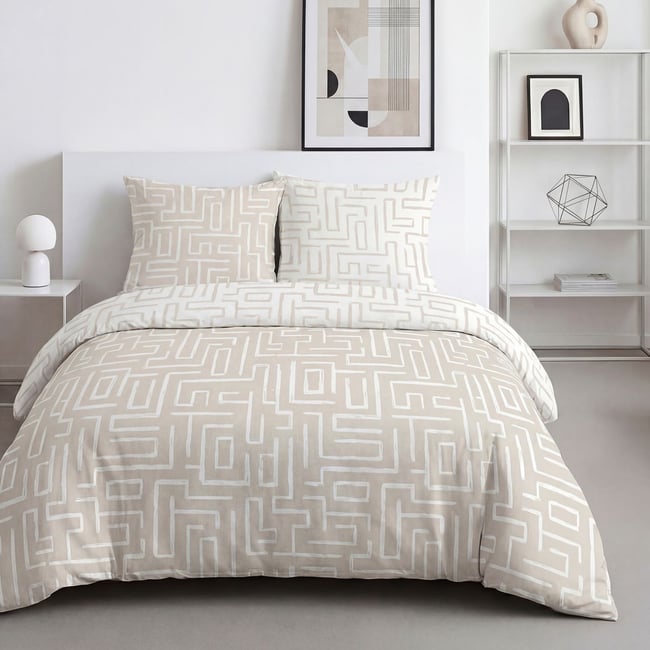 Parure de lit imprimé Graphique SUNSHINE GUSTAVE beige <span itemprop=