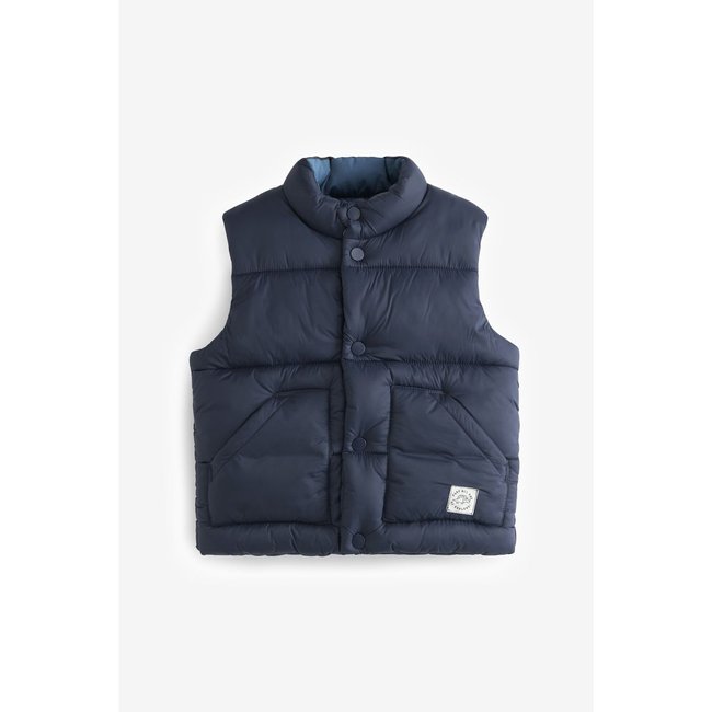 Veste sans manches matelassée boutonnée bleu marine <span itemprop=