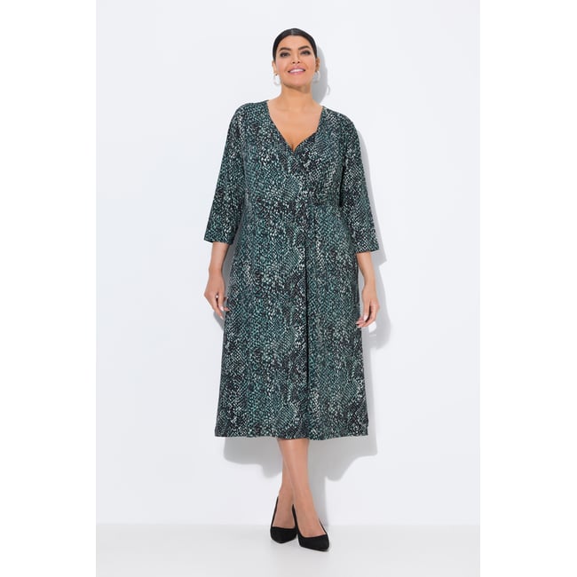 Robe midi en jersey, motif peau de serpent vert sapin <span itemprop=