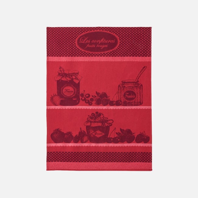 Torchon jacquard CONFITURES FRUITS ROUGES rouge <span itemprop=