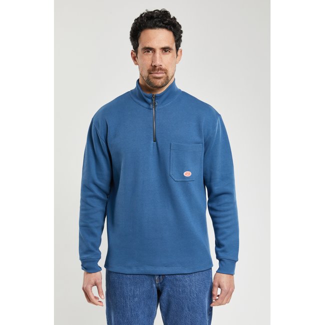 Sweat col camionneur en coton bio HERITAGE libeccio <span itemprop=