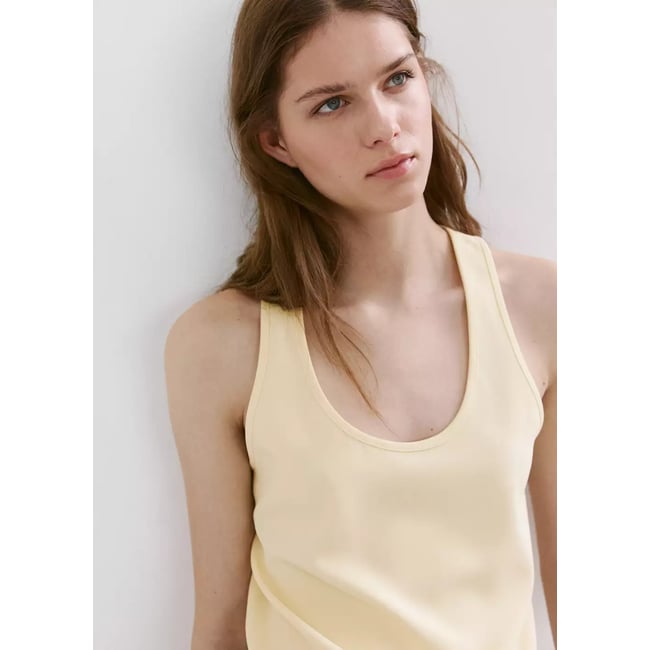 Top crop col rond jaune pastel <span itemprop=