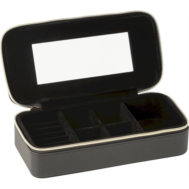 Boîte à bijoux rectangulaire avec miroir Couleur noir avec fermeture dorée <span itemprop=