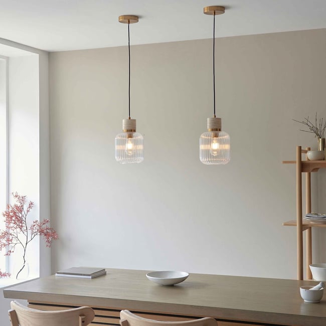 Torro Ribbed Glass Travertine Pendant Light, natural, ÉDITÉ