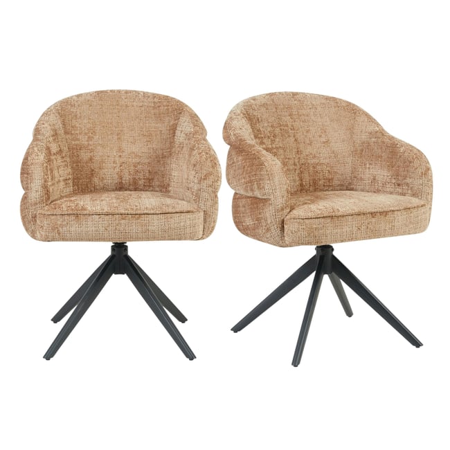 Chaise arrondie pivotante en tissu chenille (lot de 2) CORTINA Couleur marron <span itemprop=