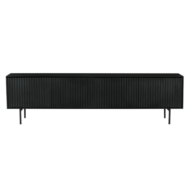Meuble TV bois noir 4 portes rainurées 210 cm CORTINA Couleur noir <span itemprop=