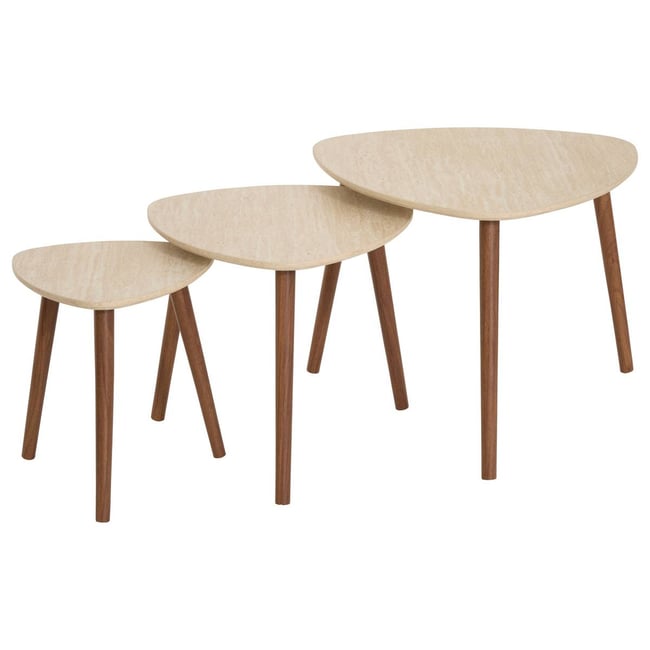 Lot de 3 tables gigognes plateau triangulaire MILEO Couleur sable <span itemprop=