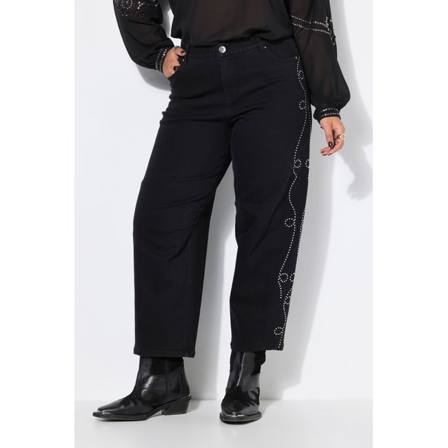 Jean à jambes ballon avec motif en rivets noir <span itemprop=