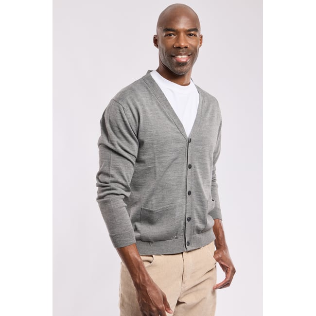 Cardigan Pour Homme Col Châle En Laine Mérinos - Tricot Torsadé, Boutonné, Coupe Droite, Classique Intemporel - 1