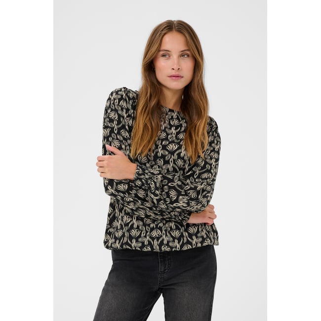 Blouse à manches longues noir black feather gray floral <span itemprop=