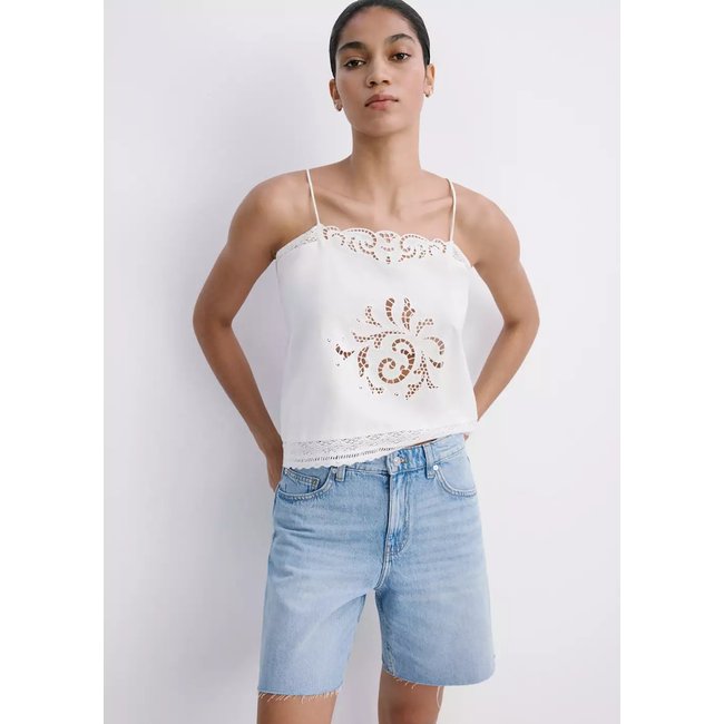 Bermudas en denim coupe droite taille basse bleu moyen <span itemprop=