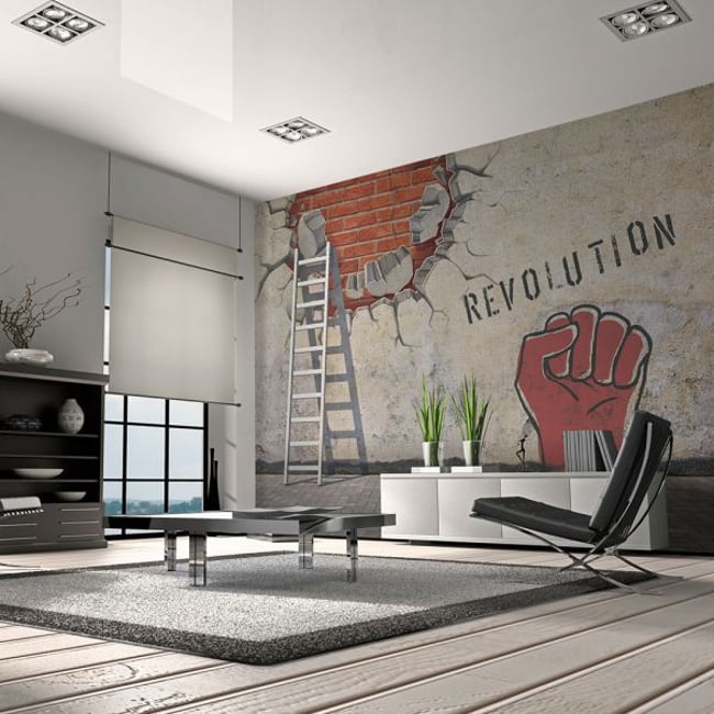 Papier peint intissé panoramique Street art La main invisible de la révolution Couleur gris / argent <span itemprop=