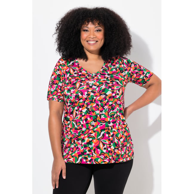T-shirt à manches courtes et col en V rose corail <span itemprop=