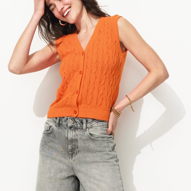 Gilet torsadé sans manches rayures multicolores <span itemprop=