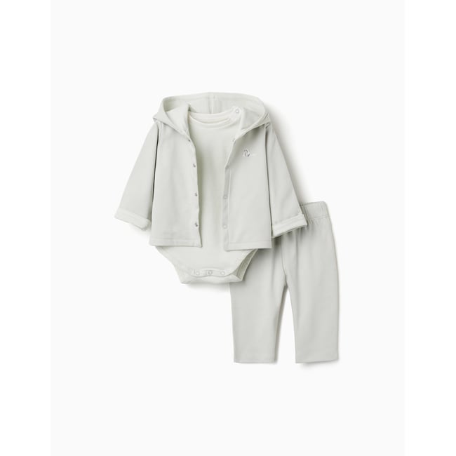 Ensemble 3 pièces en coton à rayures vert clair <span itemprop=