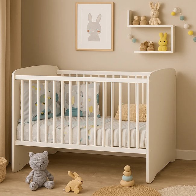 Lit bébé à barreaux Couleur blanc <span itemprop=