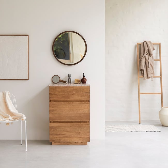 Meuble Salle De Bain en Chêne massif, KARL Couleur naturel <span itemprop=