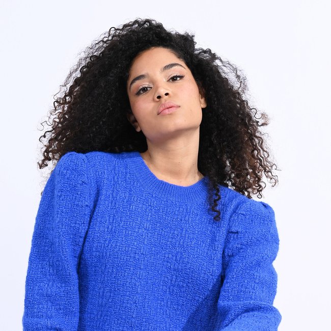 Trui met ronde hals en pofmouwen blauw Lili Sidonio La Redoute