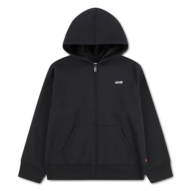 Sweat à capuche zippé, logo poitrine, en molleton noir <span itemprop=