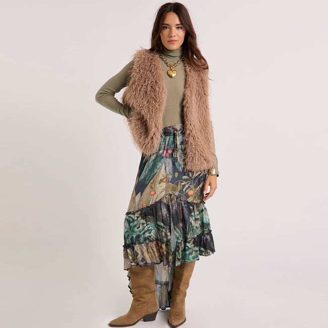 Jupe longue à motifs LOWELLO vert <span itemprop=