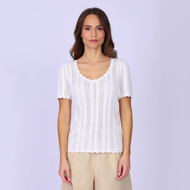 Pull manches courtes blanc casse <span itemprop=