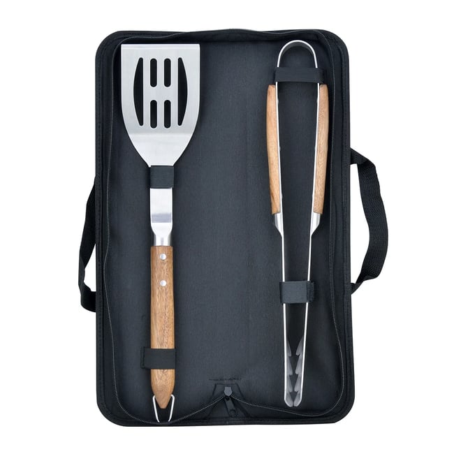 Set de 2 ustensiles pour barbecue : spatule et pince - Sève marron <span itemprop=