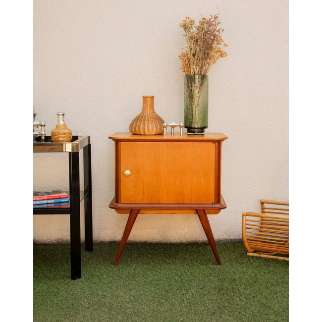 Table de chevet scandinave en teck Maïa N°1503 - Bon état Couleur bois clair <span itemprop=