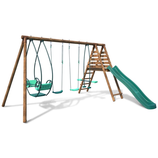 Portique bois face à face et toboggan JACINTHE marron <span itemprop=
