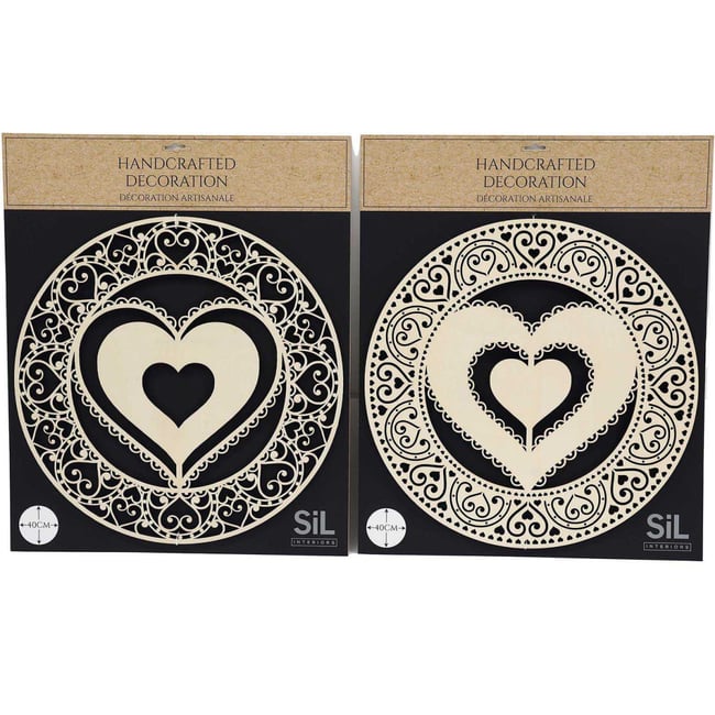Décoration murale Coeur en bois sculpté (Lot de 2) Couleur v002235 <span itemprop=