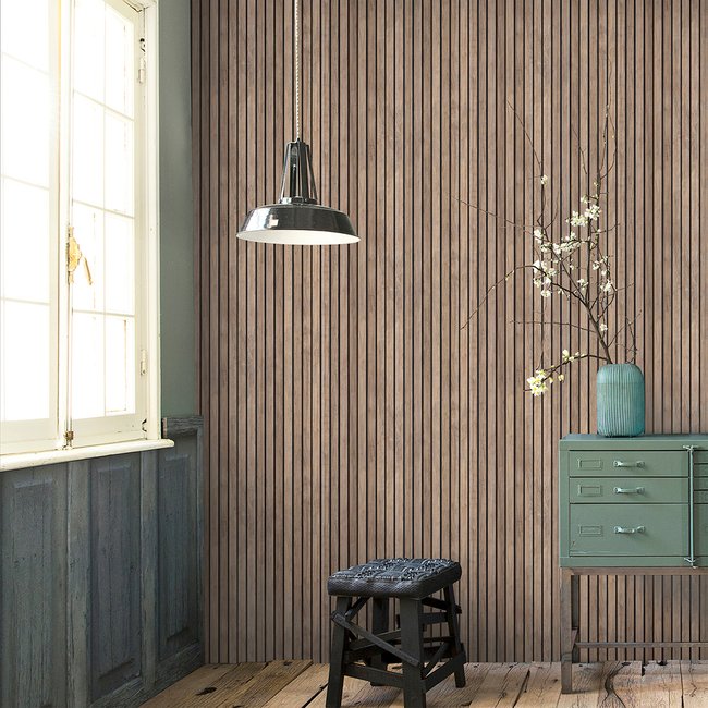 Papier peint Lattes de bois Couleur marron <span itemprop=