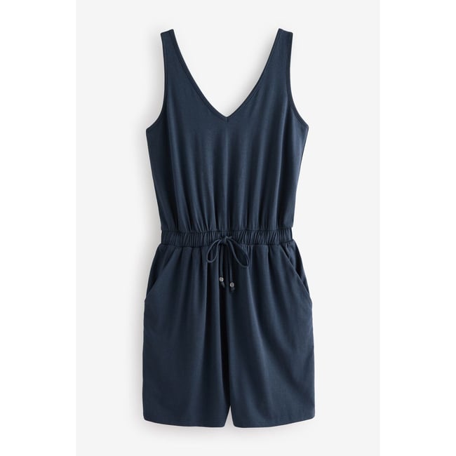 Combi-short en jersey à col v bleu marine <span itemprop=