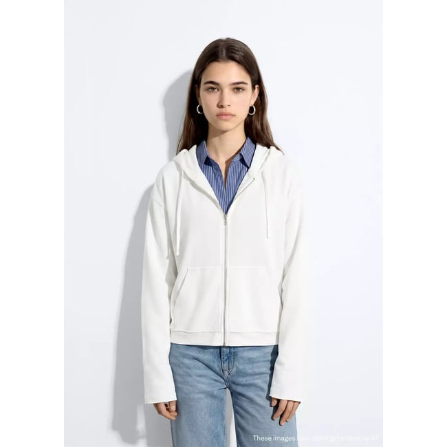 Veste à capuche en mélange de coton blanc cassé <span itemprop=