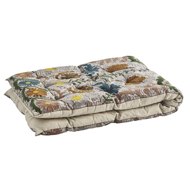 Matelas d'assise brodé motif floral coton multicolore <span itemprop=
