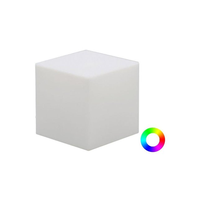 Cube lumineux intérieur extérieur Cuby 20 cm Recharge solaire + batterie rechargeable Couleur blanc <span itemprop=