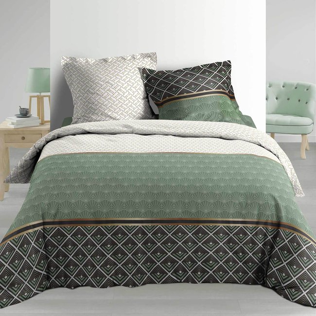Housse De Couette 220x240 + 2 Taies Belor Coton Percale 78 Fils vert <span itemprop=