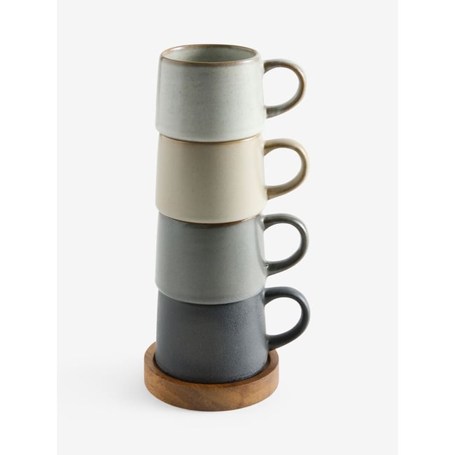Mugs empilables avec plateau en bois Couleur gris <span itemprop=