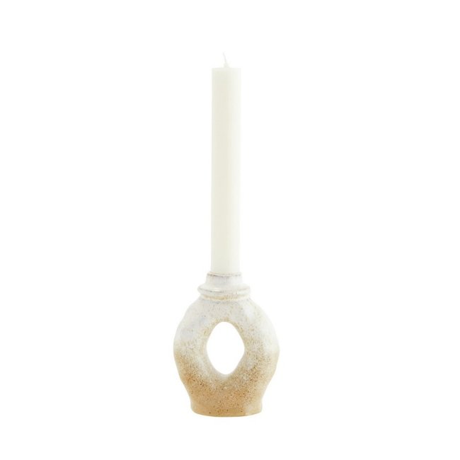 Bougeoir artisanal grès Couleur beige <span itemprop=