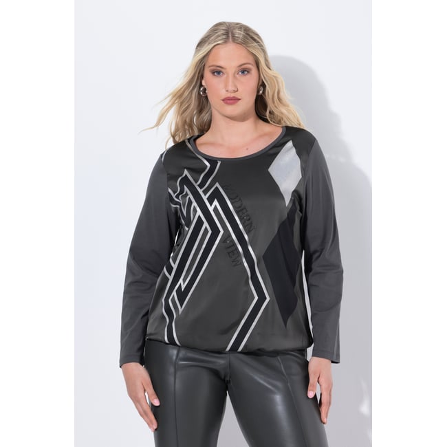 T-shirt à col rond et manches longues gris kaki <span itemprop=